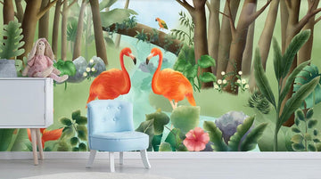 3D Affectionate Orange Flamingos 1208 Wall Murals