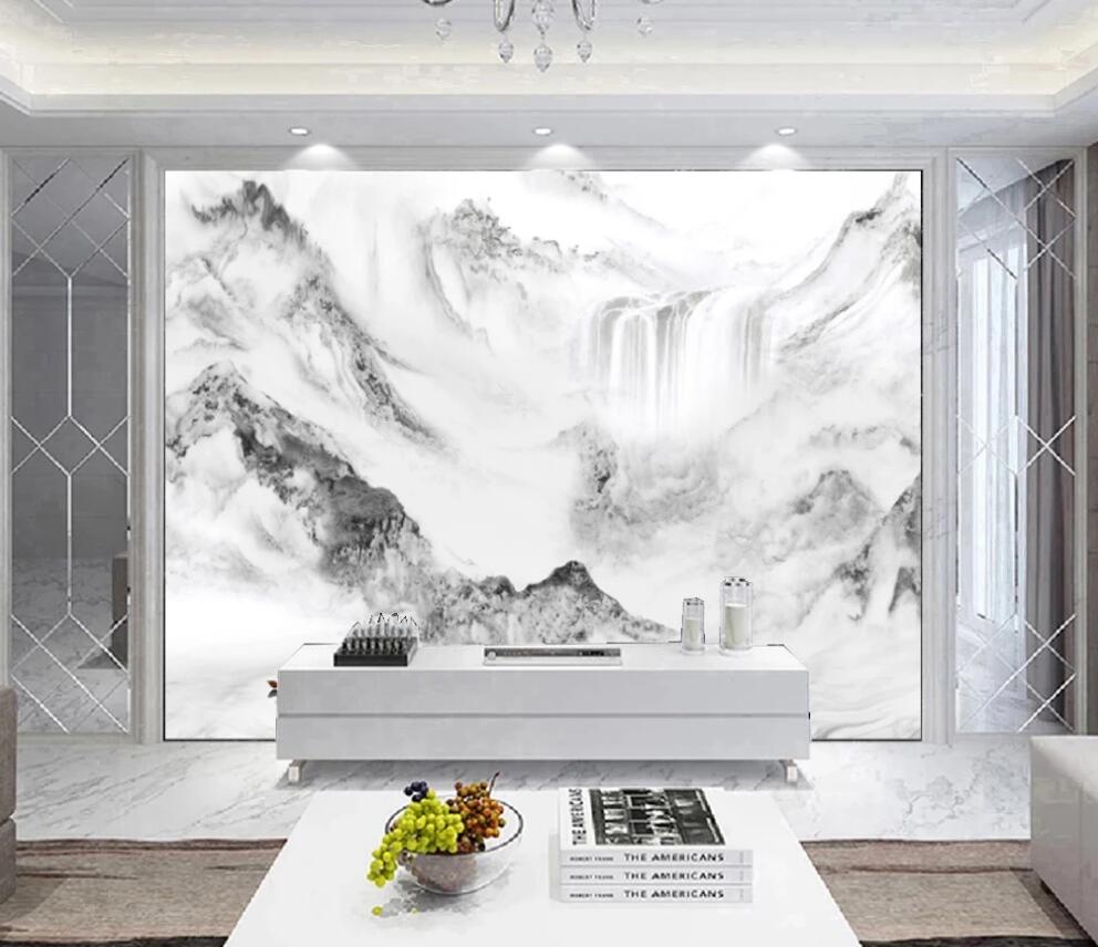 3D Mountain Gradation Pale Ink 1448 Wall Murals