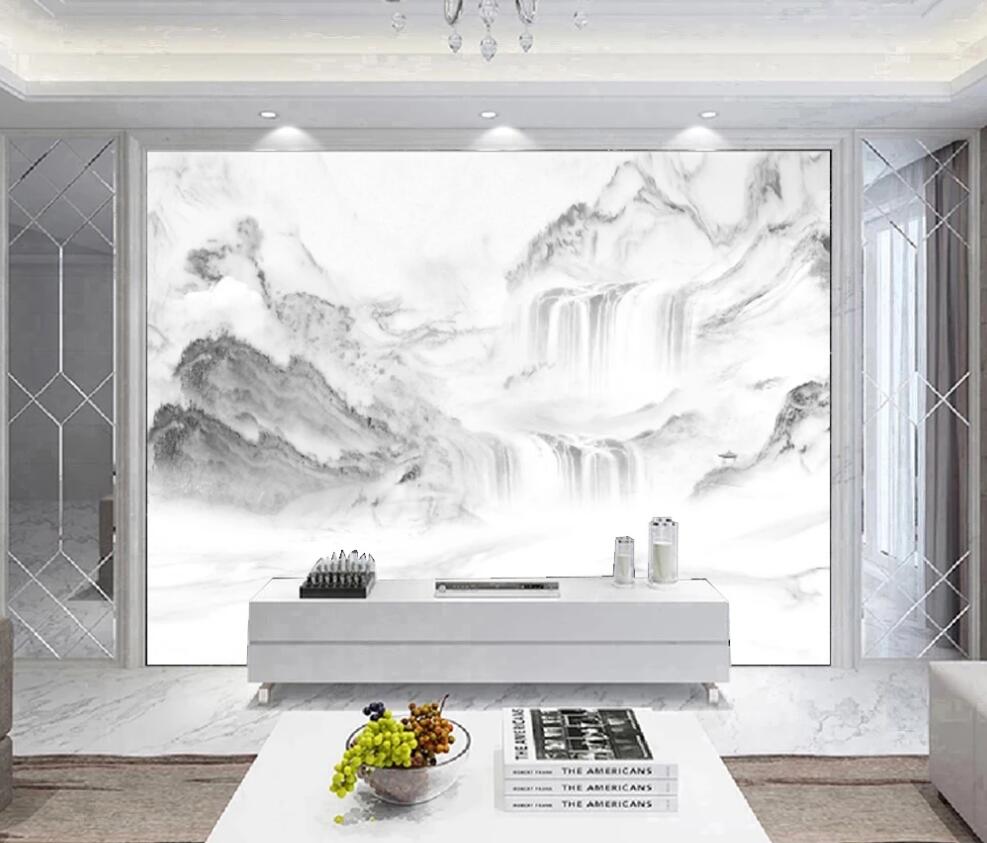 3D Distant Light Ink Mountains 1446 Wall Murals
