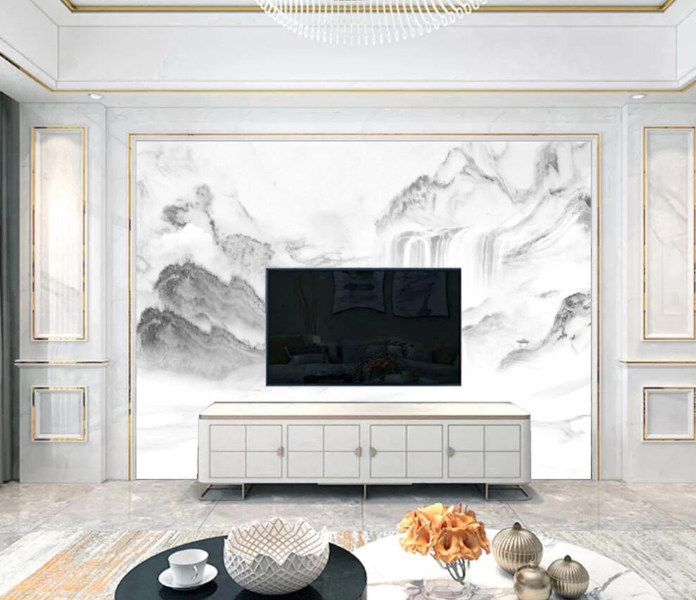 3D Distant Light Ink Mountains 1446 Wall Murals