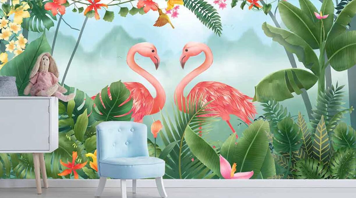 3D Affectionate Flamingos 1199 Wall Murals
