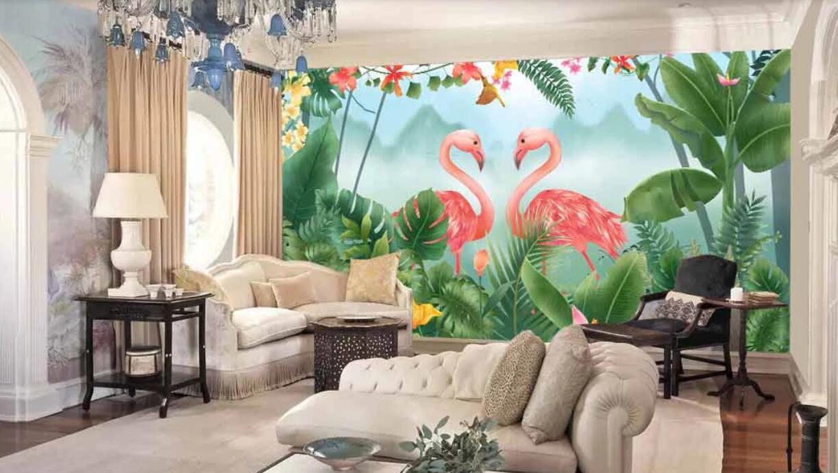 3D Affectionate Flamingos 1199 Wall Murals