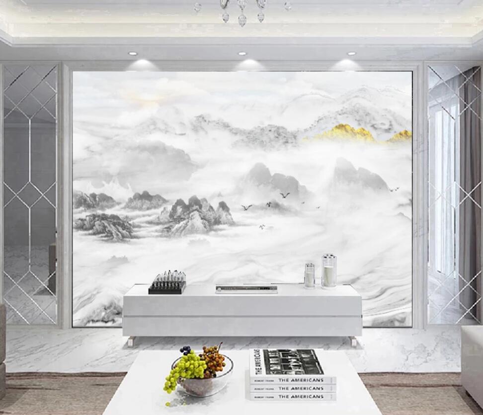 3D Distant Light Ink Landscape 1445 Wall Murals