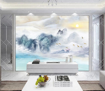 3D Light Cloudy Mountains And Sunrise 1444 Wall Murals