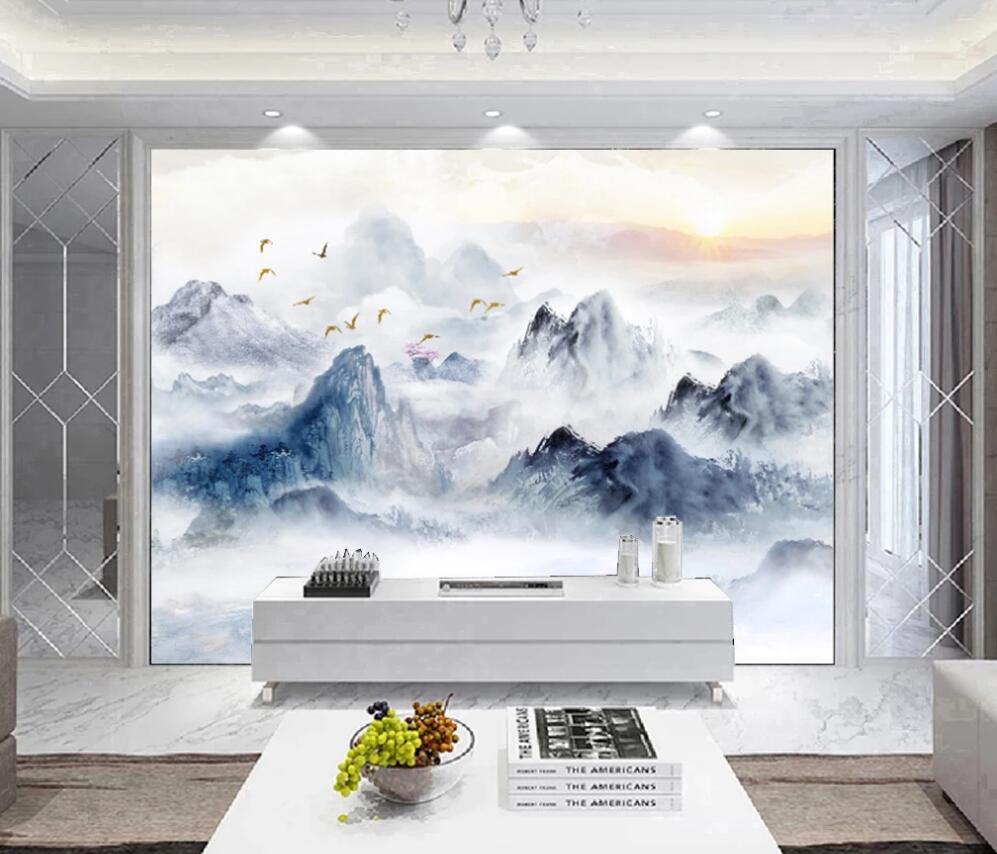 3D Light Blue Charming Mountains 1440 Wall Murals