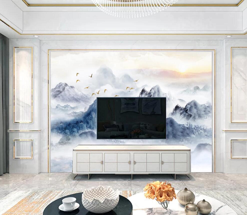 3D Light Blue Charming Mountains 1440 Wall Murals