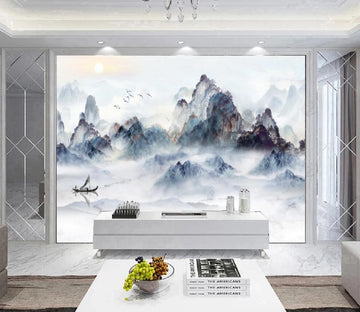 3D Mountains With Rich Blue Charm 1439 Wall Murals