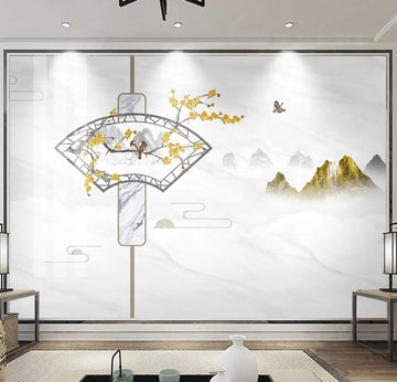 3D Classical Fan And Flowers 1428 Wall Murals