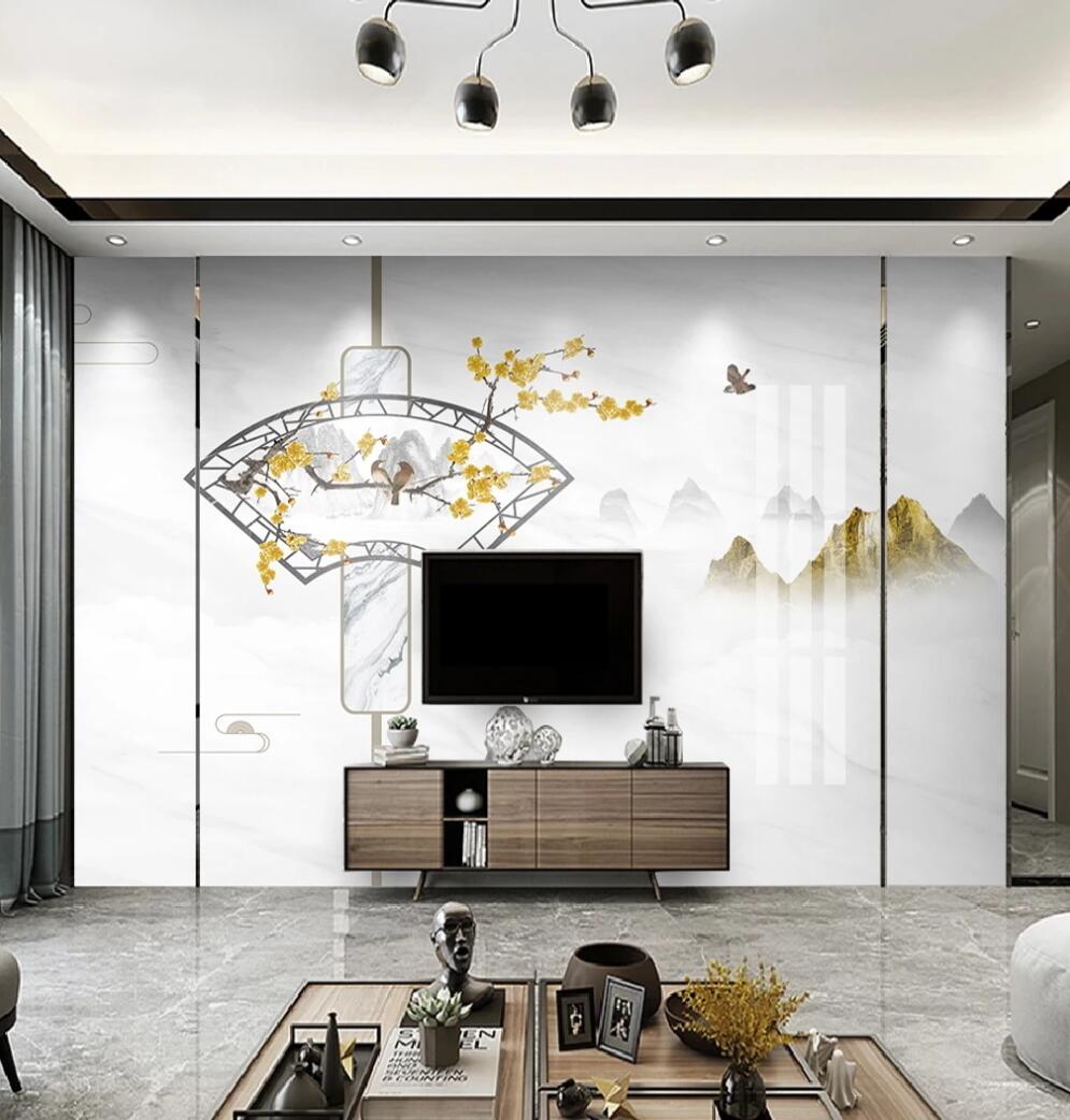 3D Classical Fan And Flowers 1428 Wall Murals