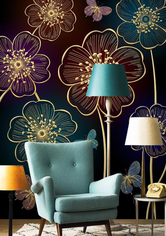 3D Transparent Flowers Of Different Colors 1233 Wall Murals