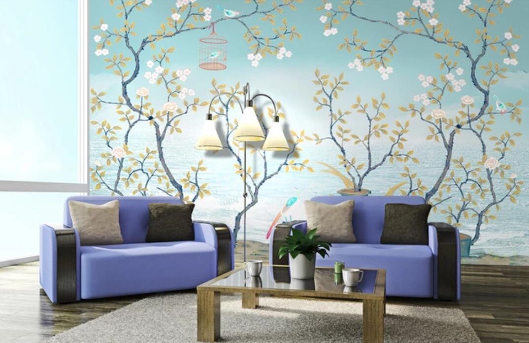 3D Light Blue Trees 1063 Wall Murals