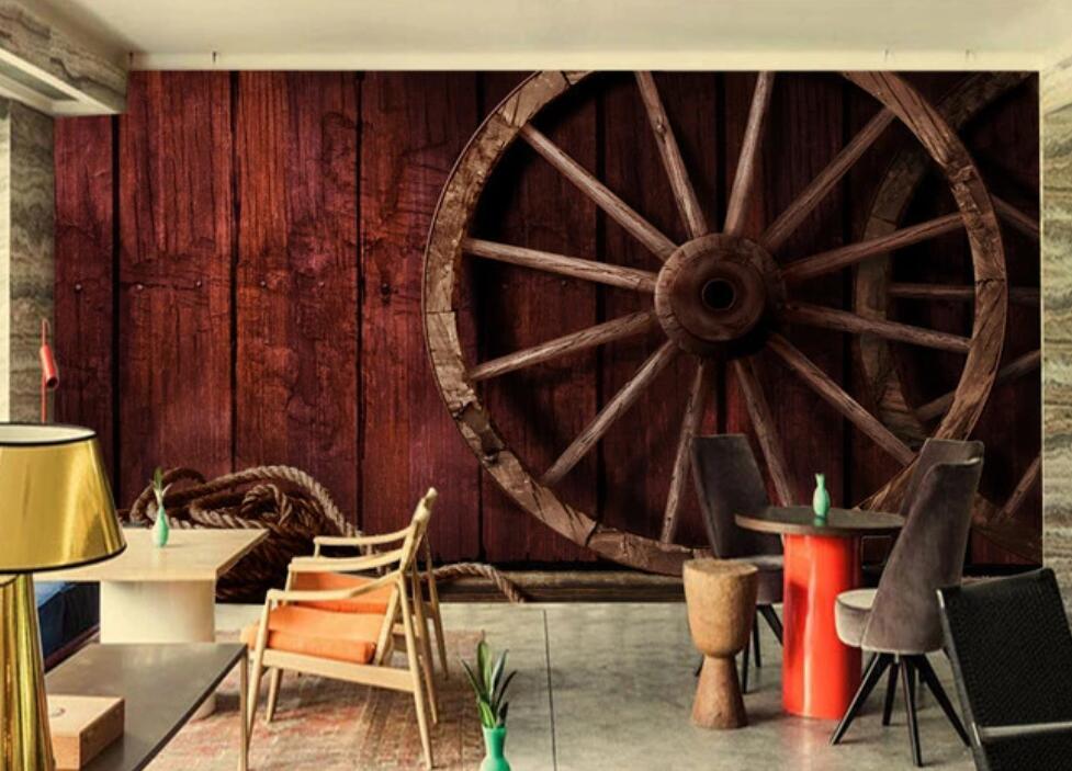 3D Wood And Wheels 1120 Wall Murals
