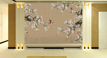 3D Bird Among Flowers 1091 Wall Murals