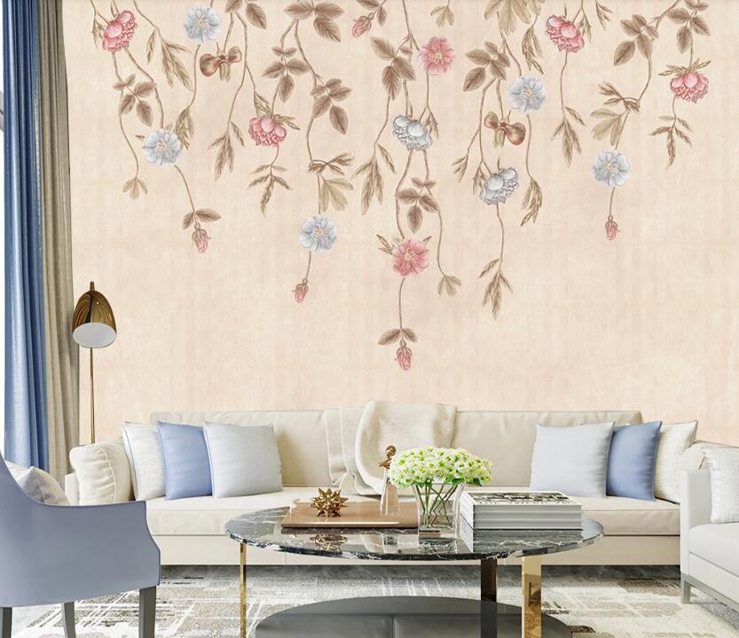 3D Pink And Blue Flower Bunch 1214 Wall Murals