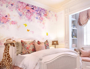 3D Pink Flowers And Yellow Butterflies 1147 Wall Murals