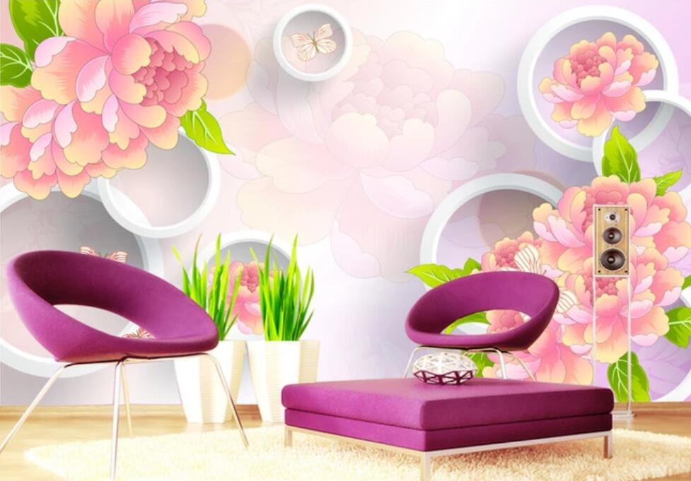 3D Pink Flowers 1075 Wall Murals