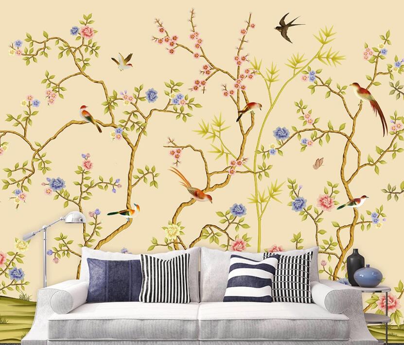 3D Colorful Branches And Birds 1157 Wall Murals