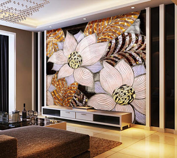 3D Noble Flowers With Color Lines 1125 Wall Murals