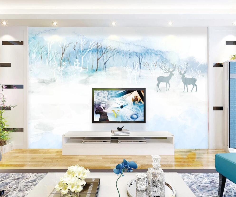 3D Blue Dreamy Deers 1403 Wall Murals
