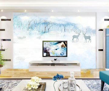 3D Blue Dreamy Deers 1403 Wall Murals