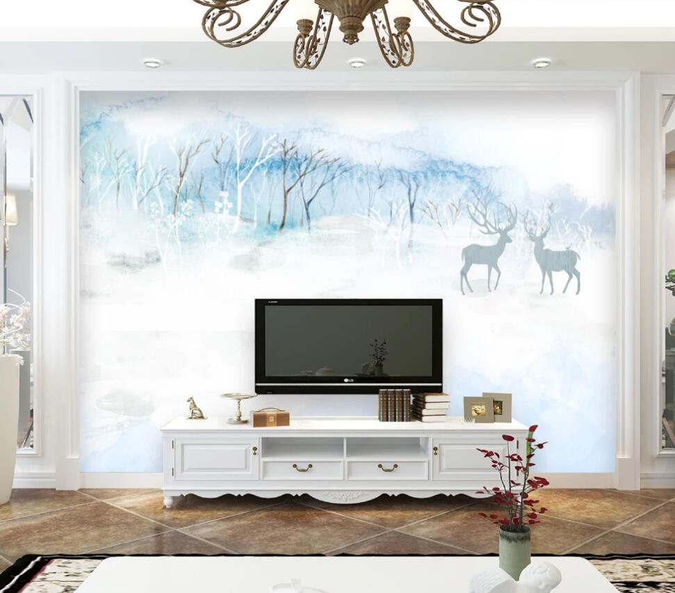 3D Blue Dreamy Deers 1403 Wall Murals