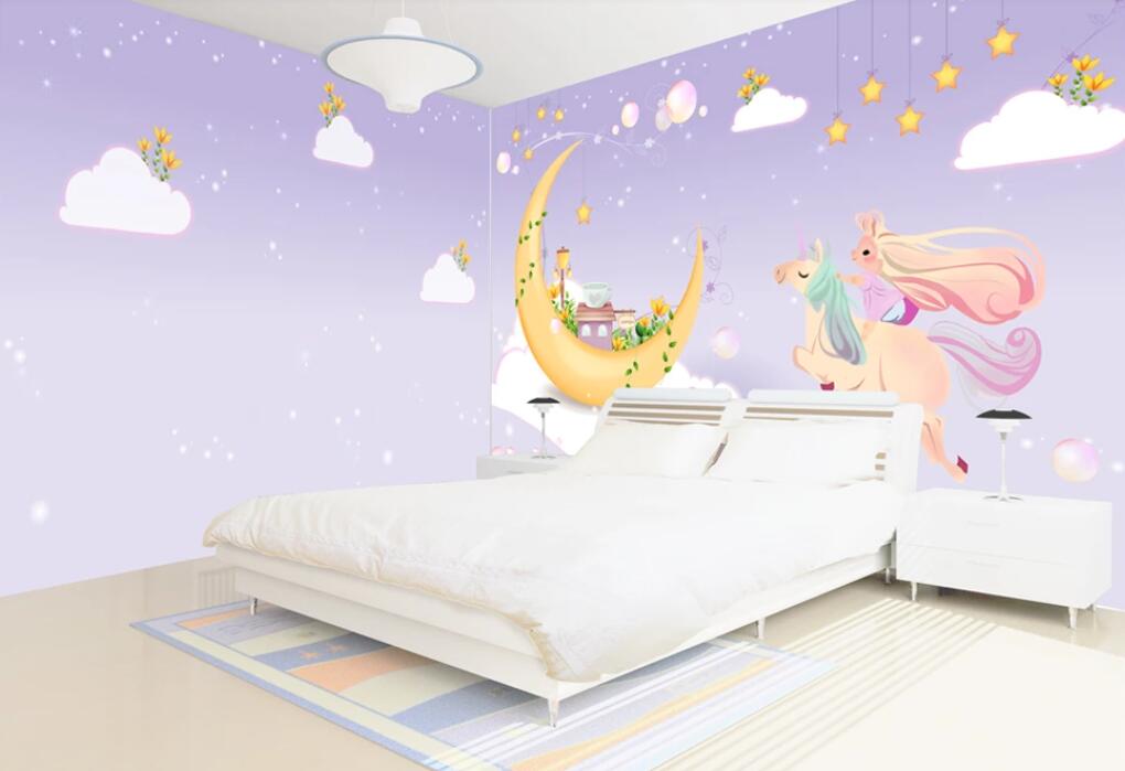 3D Moon And Purple Dream 1823 Wall Murals