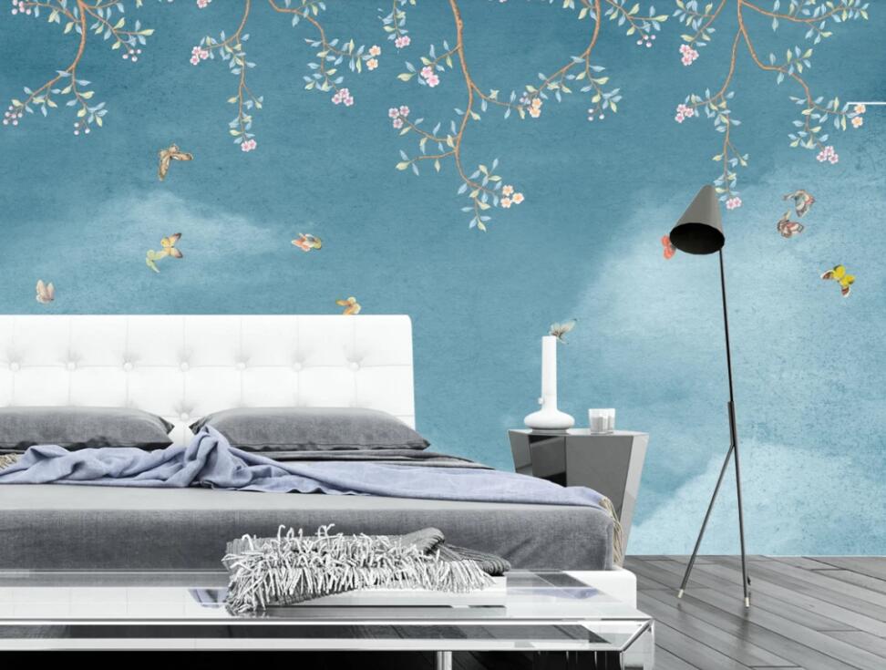 3D Light Blue Flowers 1827 Wall Murals