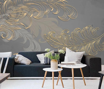 3D Golden Curly Feathers 1375 Wall Murals