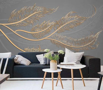 3D Golden Fluttering Feathers 1374 Wall Murals