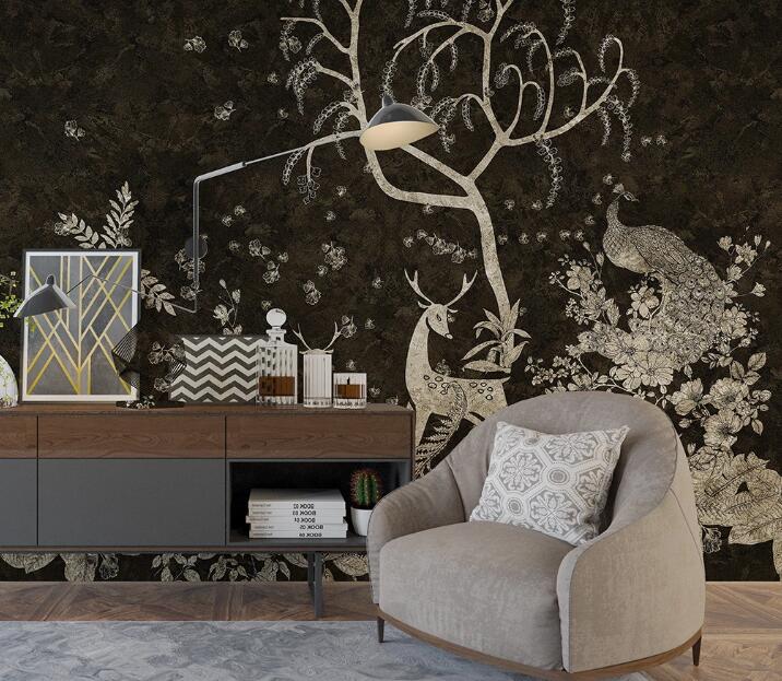 3D Golden Thread Outlines The Forest 1879 Wall Murals