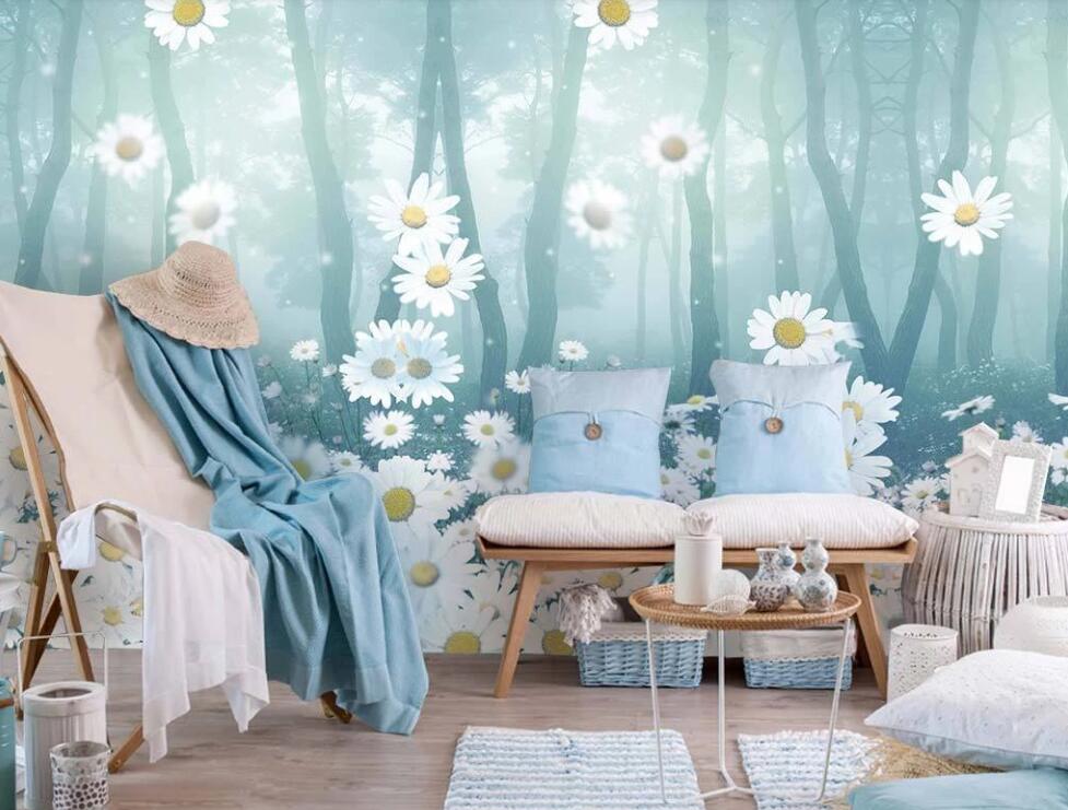 3D White Bright Daisies 1873 Wall Murals