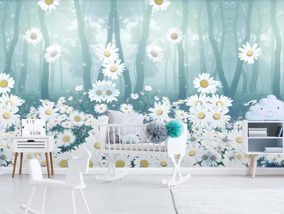 3D White Bright Daisies 1873 Wall Murals