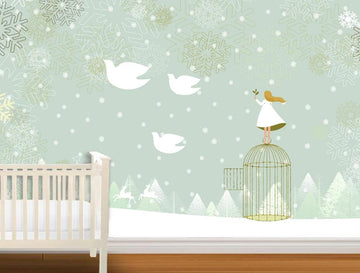 3D Girls Flying Doves 1822 Wall Murals
