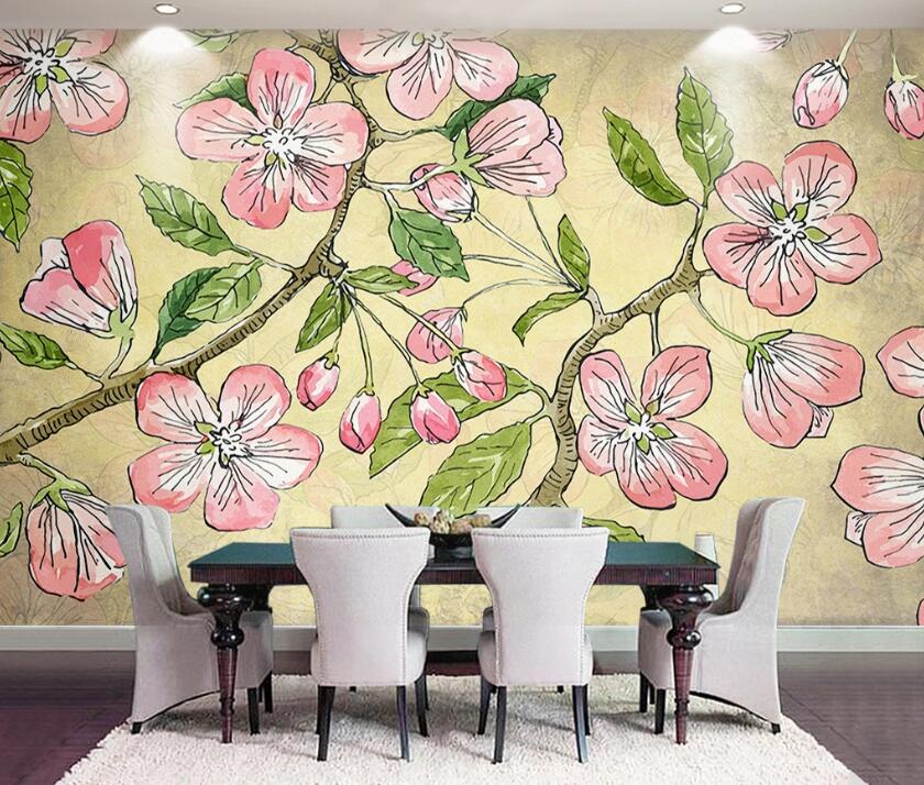 3D Intense Pink Painting Flowers 1878 Wall Murals