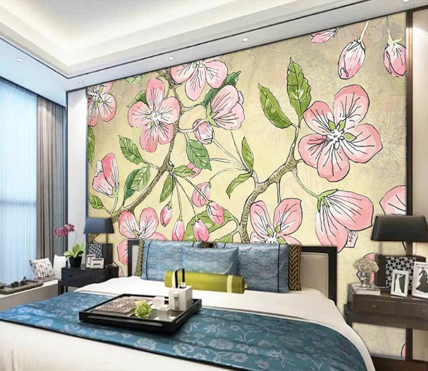 3D Intense Pink Painting Flowers 1878 Wall Murals