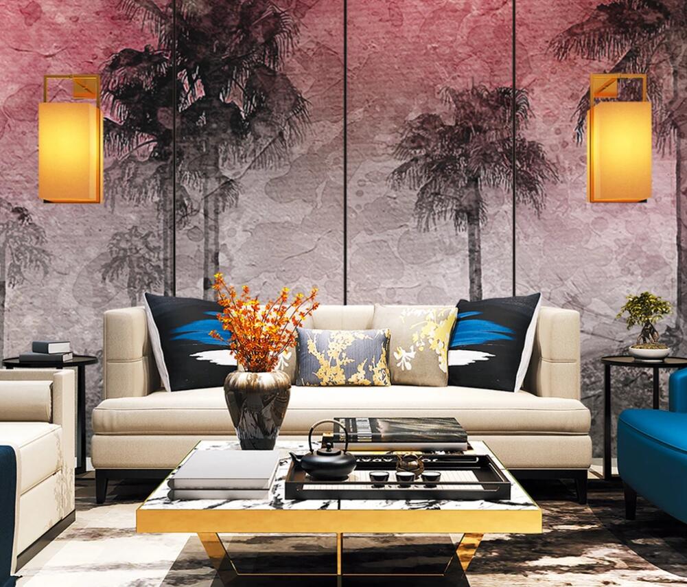 3D Red Night Trees 1359 Wall Murals
