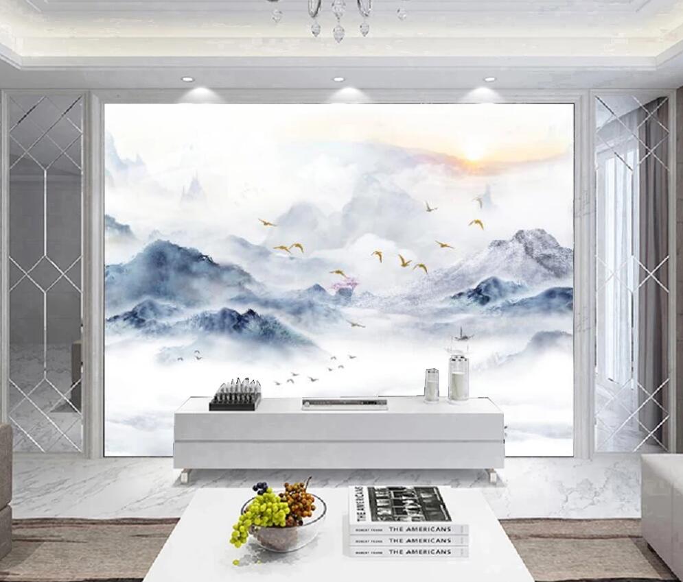 3D The Golden Birds On The Blue Mountain 1327 Wall Murals