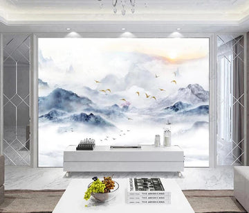 3D The Golden Birds On The Blue Mountain 1327 Wall Murals