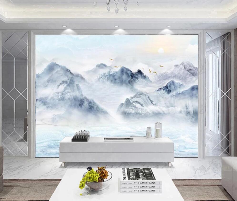 3D Misty Light Blue Mountains 1326 Wall Murals