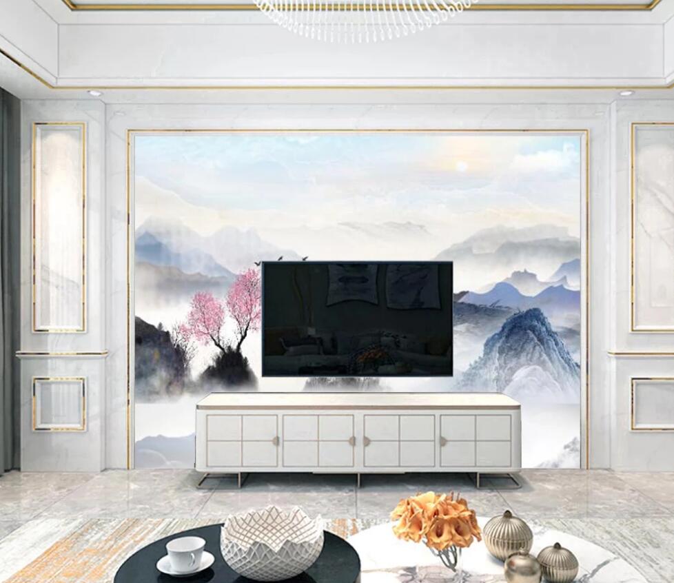 3D Misty Blue Mountains And Asuka 1324 Wall Murals