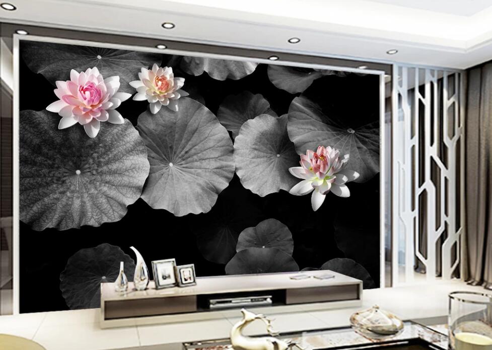 3D Three Colorful Lotus 1862 Wall Murals