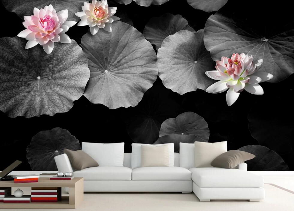3D Three Colorful Lotus 1862 Wall Murals