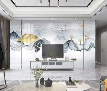 3D Two Colored Mountains And Trees 1316 Wall Murals