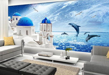 3D Blue Ocean And Dolphins 1758 Wall Murals