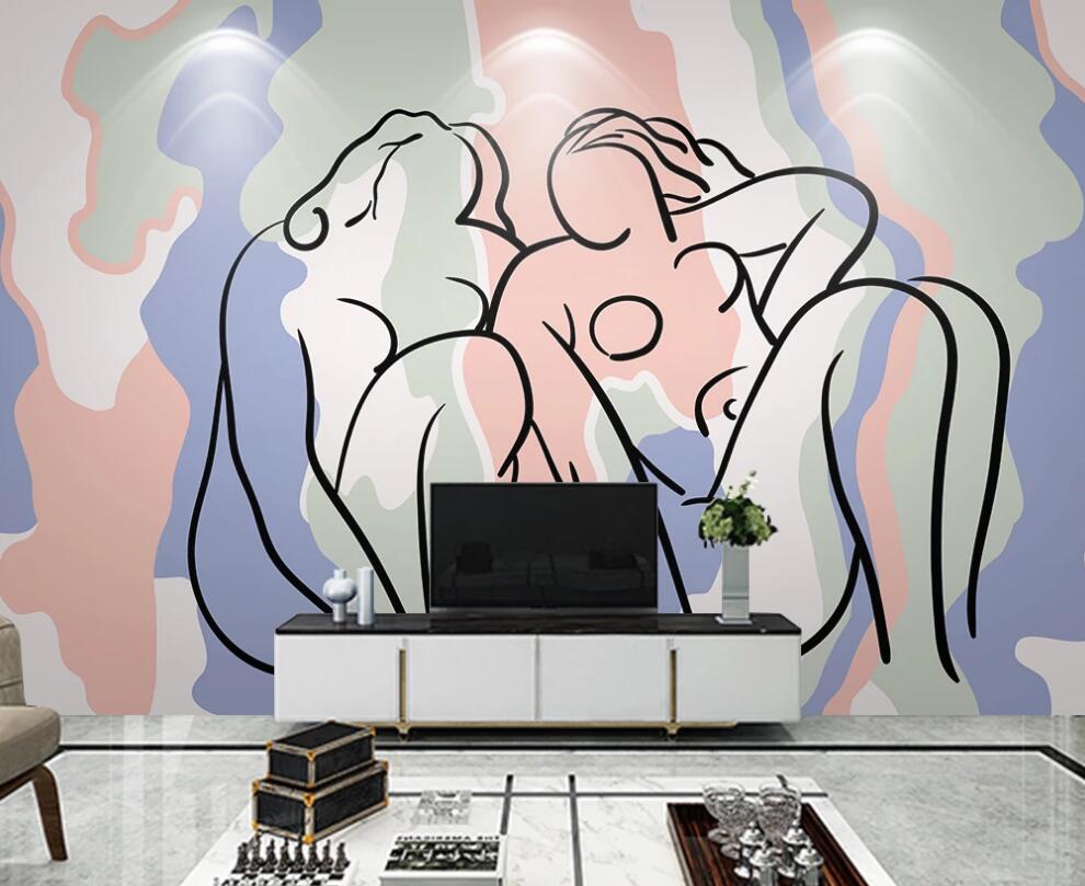 3D Black Line Women 1311 Wall Murals