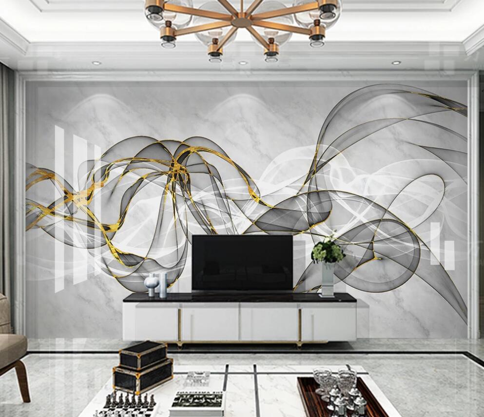3D Interlaced Golden And Light Ink Ribbons 1309 Wall Murals