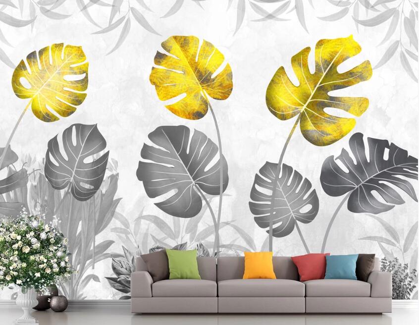 3D Black And Gold Leaves 1939 Wall Murals