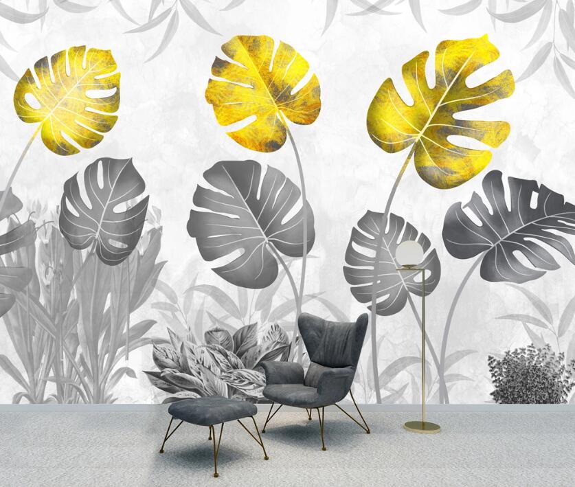 3D Black And Gold Leaves 1939 Wall Murals
