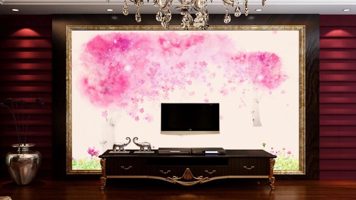 3D Layered Beautiful Pink 1850 Wall Murals