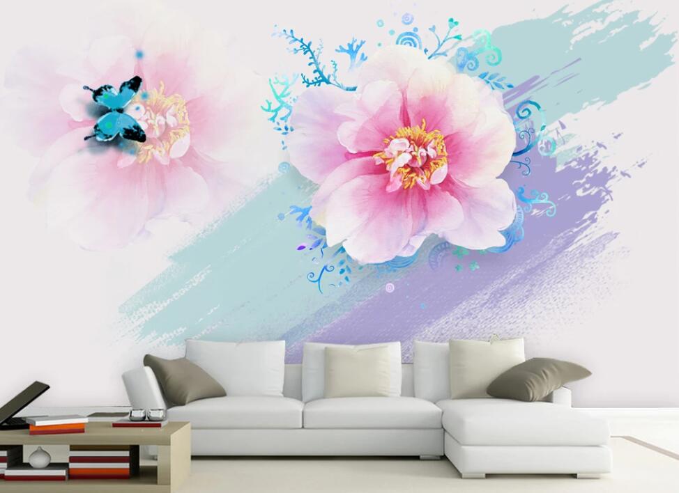 3D Pink Youthful Flowers 1857 Wall Murals